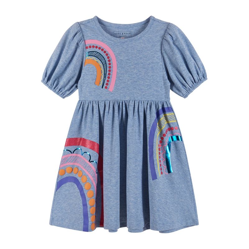 Andy & Evan  Toddler Blue Puff-Sleeve Dress, 1 of 6
