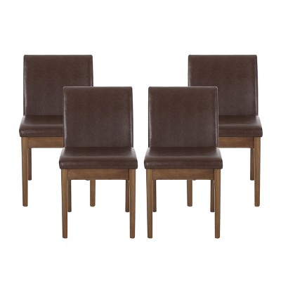 GDFStudio Hampton Mid Century Modern Faux Leather and Rubberwood Dining Chairs