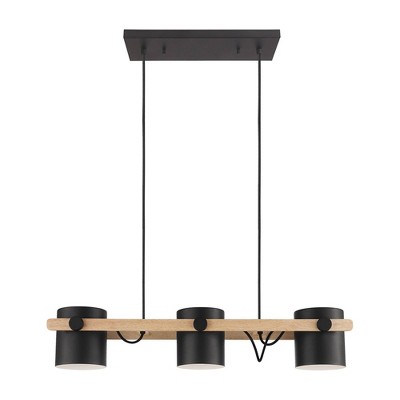 3-Light Hornwood Kitchen Island Pendant with Metal Shade Black/White - EGLO