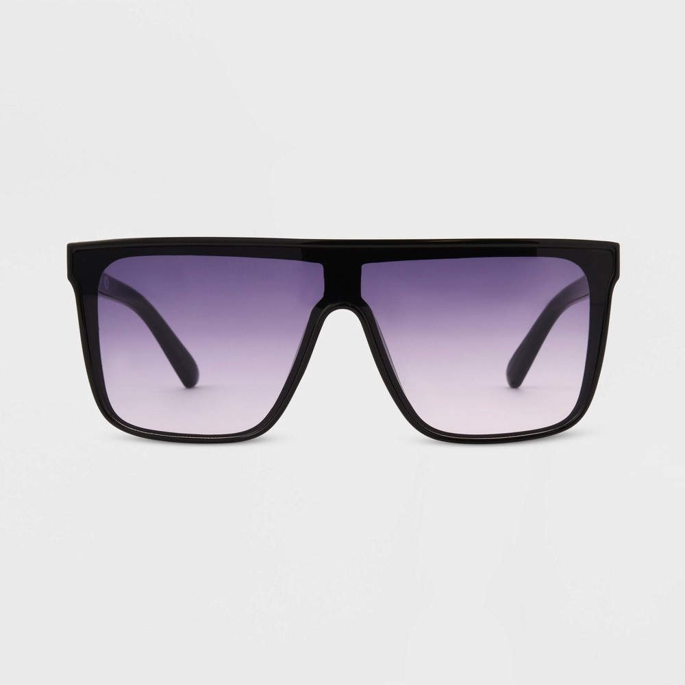 Photos - Sunglasses Women's Shiny Plastic Shield  - Universal Thread™ Black
