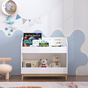 Okak Multifunctional Low Kids Bookshelf Toy Storage Organizer,Wooden Toddler Bookcase with Display Stand for Kids Bedroom,Playroom - 1 of 4