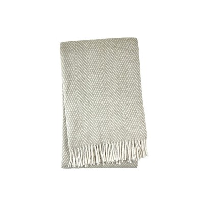 HomeRoots 51" X 67" Beige Cotton Woven Herringbone Throw Blanket with Fringe