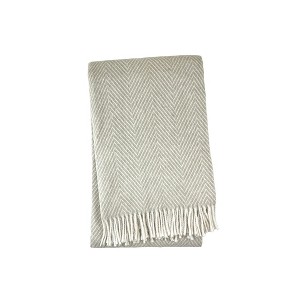 HomeRoots 51" X 67" Beige Cotton Woven Herringbone Throw Blanket with Fringe - 1 of 4