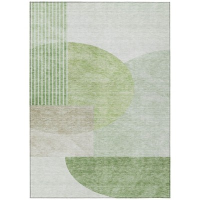 Olive Green And Artichoke Green Geometric Washable Indoor Outdoor Area Rug