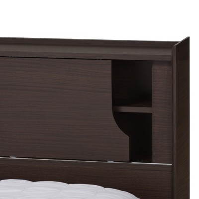 Modern Larsine Queen Platform Bed with Bookcase & Storage - Brown