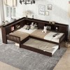 Twin L-Shaped Platform Bed with Trundle, Solid Wood Bed Frame with Storage Drawer & Shelves, No Spring Box Needed - ModernLuxe - 2 of 4