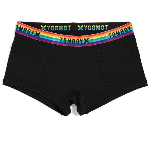 Tomboyx Boy Short Underwear, Cotton Stretch Boxer Briefs Black Rainbow ...
