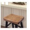 Traditional Solid Wooden Stool Set of 2pc, Contour Seat Oak / Black 24"H - 3 of 4