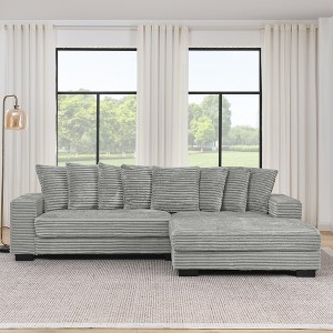 TiramisuBest L-Shaped Corduroy Tufted Sleeper Sectional Sofa, Modular Convertible Sofa with Adjustable Footrests, Black - 1 of 4