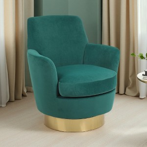 Velvet Swivel Barrel Chair with 360-degree Rotation and Gold Iron Base - 1 of 4