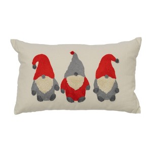 12"x20" Oversize Christmas Elves Applique Embroidered Lumbar Throw Pillow Ivory - Evergrace: Cotton, Indoor Use, Hidden Zipper - 1 of 4