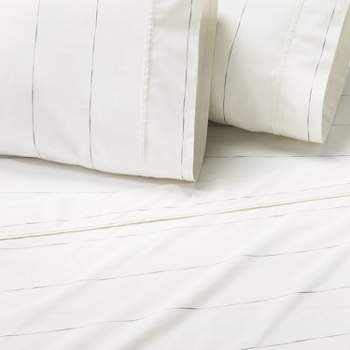Cotton Percale Thin Stripe Sheet Set Sour Cream/Railroad Gray - Hearth & Hand™ with Magnolia