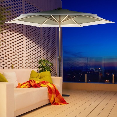 Spencer 9 ft. Green and White Aluminum Coastal Patio Umbrella with LED Lights