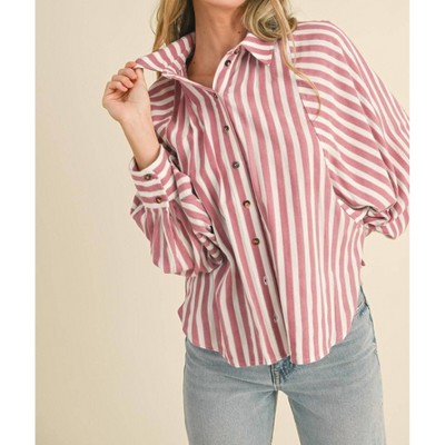 Women's Striped Button Batwing Sleeve Top - &merci