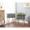 LuxenHome Set of 2 Aztec Gray Metal Cachepot Planters with Wood Legs - 2 of 4