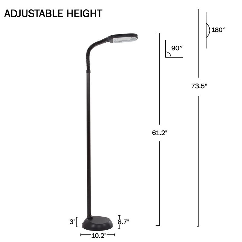 Adjustable Floor Lamp - 6ft Full Spectrum Natural Sunlight Lamp with Bendable Neck - Reading, Crafts, Esthetician Floor Light by Lavish Home (Black), 2 of 7