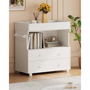 Baby Changing Table Dresser, Modern Wooden Diaper Changing Station with Drawers Shelves, Infant Diaper Station for Nursery Room, Bedroom, Kids Room - 1 of 4
