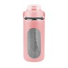 NewHome "34oz Motivational Glass Water Bottle with Time Markers, Straw, Silicone Sleeve & Handle for Gym" Pink - 3 of 4