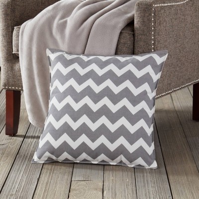 Gray and White Chevron Cotton Canvas Square Throw Pillow