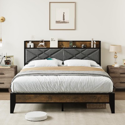 Garvee Upholstered Bed Frame with Charging Station & Storage, Metal Slats Support, No Box Spring Needed, Easy Assembly