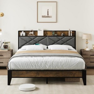 Garvee Upholstered Bed Frame with Charging Station & Storage, Metal Slats Support, No Box Spring Needed, Easy Assembly - 1 of 4