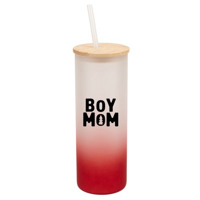Elanze Designs Boy Mom Pine Tree Love Family Son Wrap-Around Design 25 Ounce Frosted Gradient Glass On-The-Go Coffee Travel Skinny Tumbler Mug Cup,