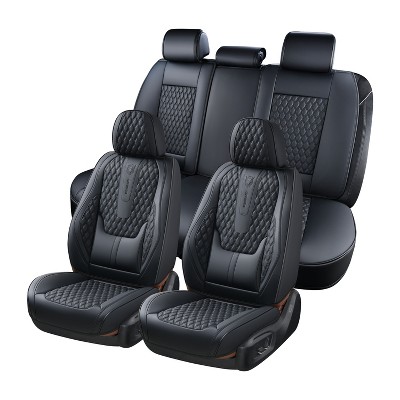 Coverado Car Seat Covers, Front and Rear Waterproof Faux Leather Auto Seat Protectors with Lumbar Support