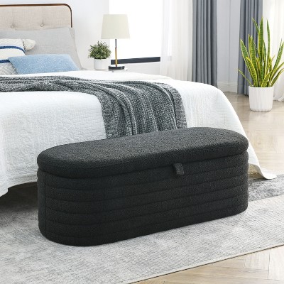 CAVINAS 45.5" Bench for Bedroom End of Bed, Upholstered Fabric Storage Chair, Modern Blanket Storage Chest for Bedroom, Living Room, Black