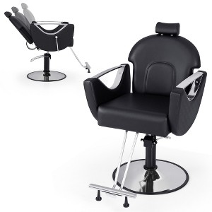 Tangkula Barber Chair Reclining Salon Chair for Hair Stylist w/ Adjustable Height Headrest Black - 1 of 4