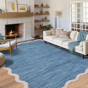 Washable Rug Modern Scalloped Rug Non Slip, Neutral Indoor Carpet - 1 of 4