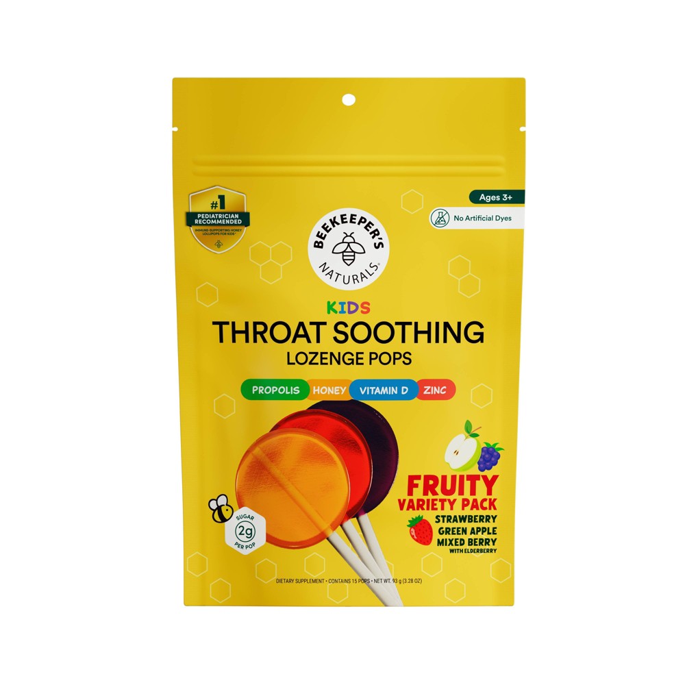 Beekeeper's Naturals Propolis Throat Soothing Pops - 15ct: Drug-Free, Artificial Flavor-Free, Honey Based Lollipops