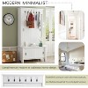 White  Modern White Hall Tree with Sliding Doors Storage Cabinet Coat Rack Shoe Bench and Adjustable Shelves for Living Room and Entryway - 2 of 4