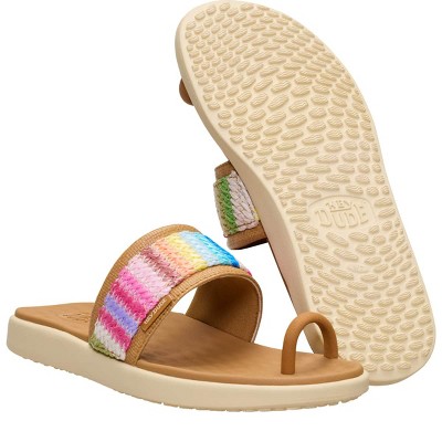 Обувь HEYDUDE Women Maui Breeze Toe Loop , Tan/Multi Rainbow, 10 — фото 4