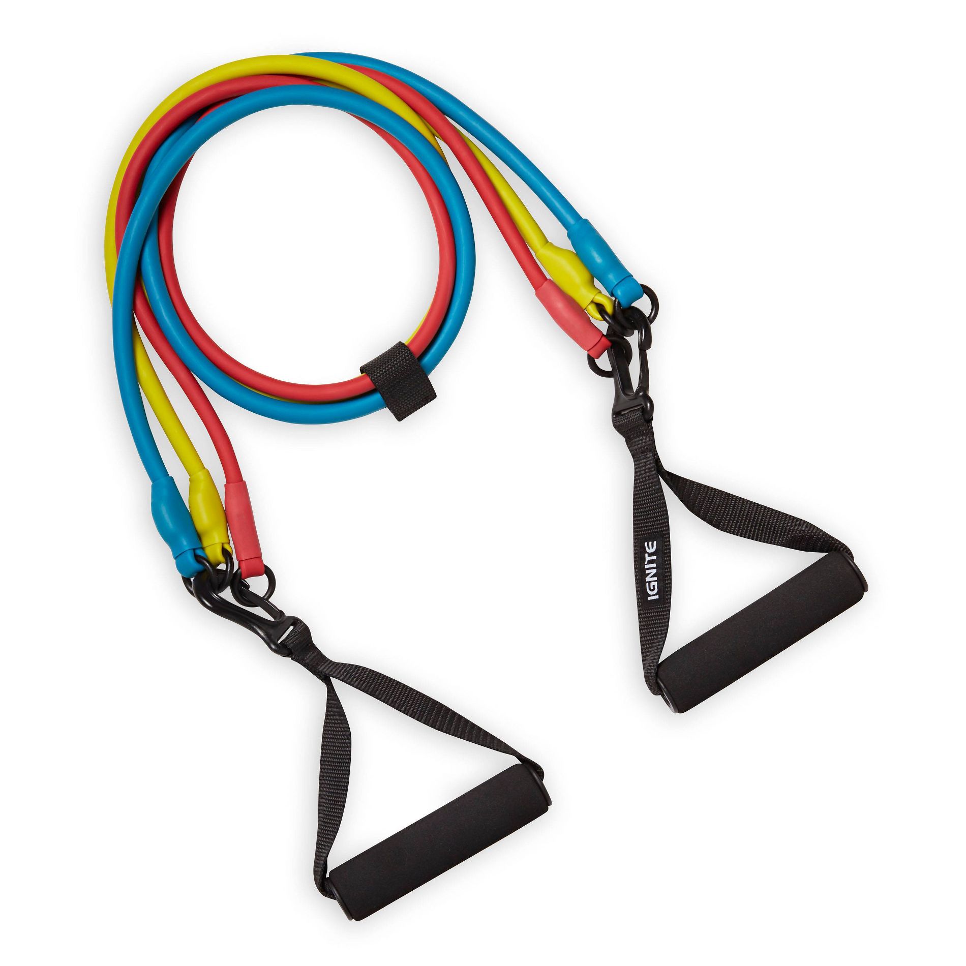 Ignite by SPRI Resistance 3 in 1 Band Kit - Blue/Yellow/Pink: Medium Latex Tubes for Legs & Arms