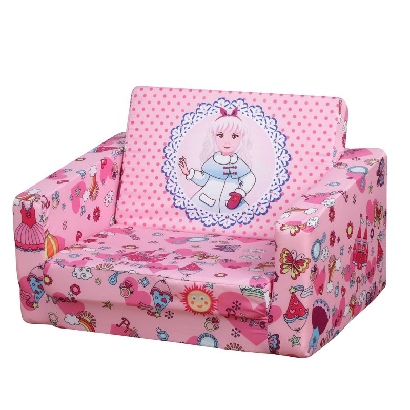 Qaba Kids Fold-Out Couch/Chair Lounger with Space-Themed Washable Fabric & Removable Cushion for 3-6 Years Old, 4 of 9