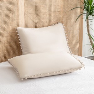 Pom-Pom Fringe Pillowcases & Body Pillow Cover – Soft Decorative Bedding Shams with Deep Pocket, Queen/King/Body Options - 1 of 4