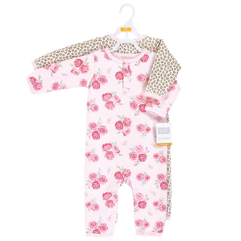 Hudson Baby Infant Girl Premium Quilted Coveralls, Blush Rose Leopard, 3 of 6
