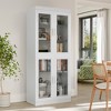 Spassway White/Walnut Storage Cabinet Floor Cabinets with See-Through Glass Doors and Shelves Shelving Unit for Organizing Living Room Kitchen - 2 of 4