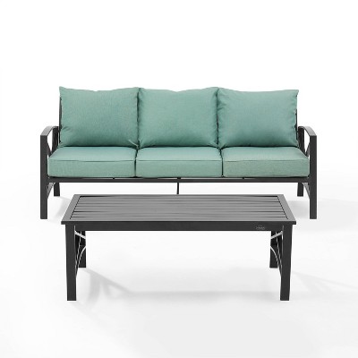 Kaplan 2-Piece Mist Green Outdoor Sofa Set with Coffee Table