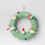 16.25" Featherly Friends Fabric Bird Decorative Wreath Green - Wondershop™