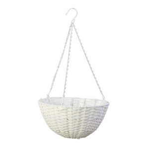 Panacea 9 in. H X 14 in. D Resin Wicker Hanging Basket White - 1 of 1