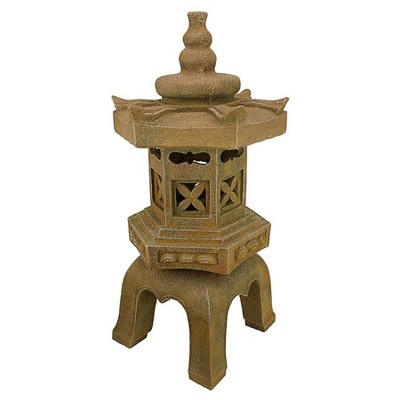 Sacred Pagoda Lantern Beige Resin Garden Statue with LED Lights
