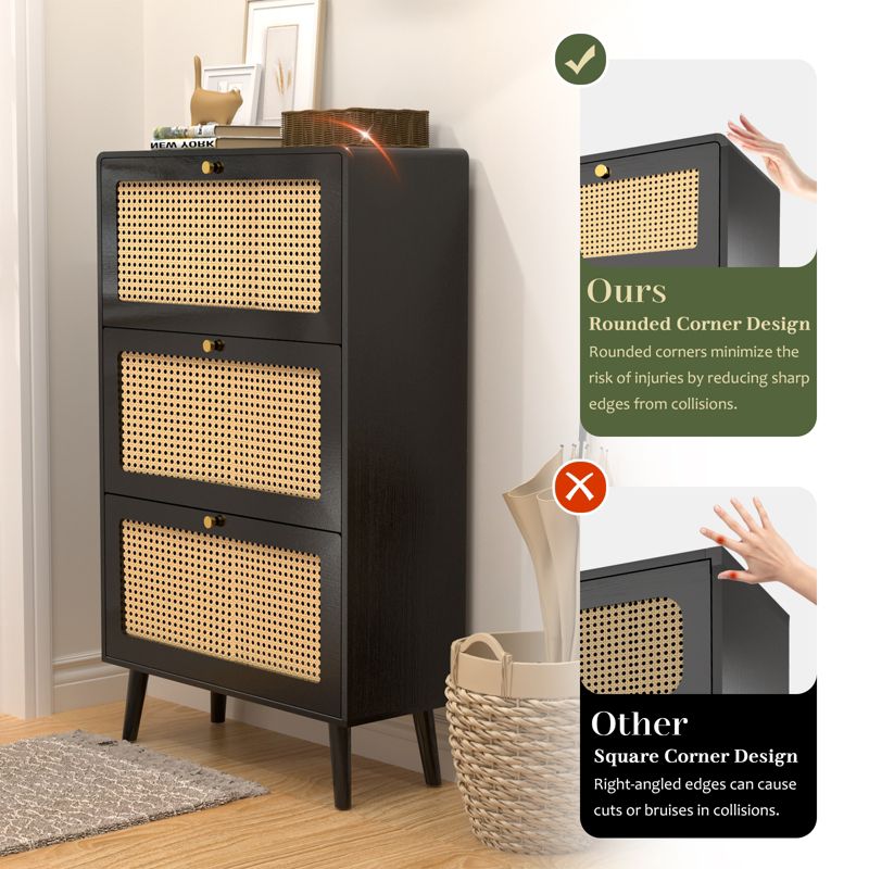 31.49" Rattan Narrow Shoe Cabinet with 3 Filp Drawers, Freestanding Shoe Storage Organizer for Entryway 4M - ModernLuxe, 5 of 8