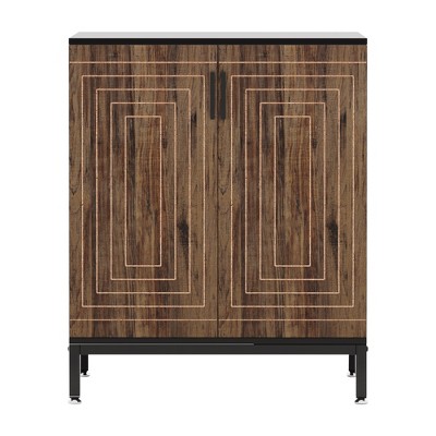 Lirago Brown 5-Tier Shoe Cabinet MDF Metal 31.5x15x37.4 Holds 20 Pairs Shoes with Double Doors Storage
