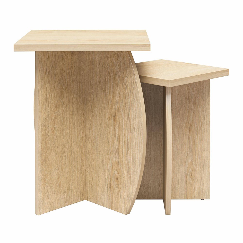 Set of 2 Voler Nesting End Tables Light Oak - Novogratz: Engineered Wood, Space-Saving Design