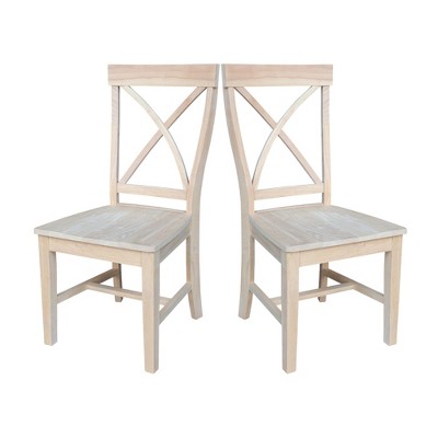 Creekside Light Beige Wood Cross Back Dining Chairs, Set of 2