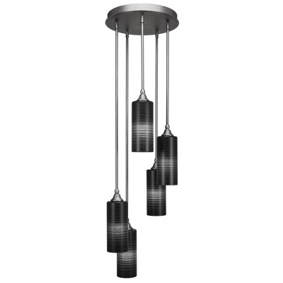 Toltec Lighting Empire 5 - Light Pendant in  Brushed Nickel with 4” Black Matrix Shade