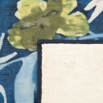 Navy Blue Floral Square Outdoor Synthetic Rug