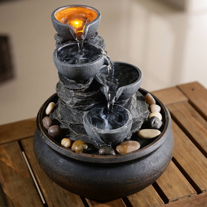 5.9&#34; Tabletop Indoor/Outdoor Waterfall Fountain with LED Light - Stone - Teamson Home, 5 of 8