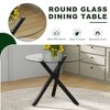 Lyngins Modern Round Glass Dining Table Set – Transparent Top with X-Shaped Black Metal Base & 4 PU Chairs with a Vertical Stripe Design - 3 of 4